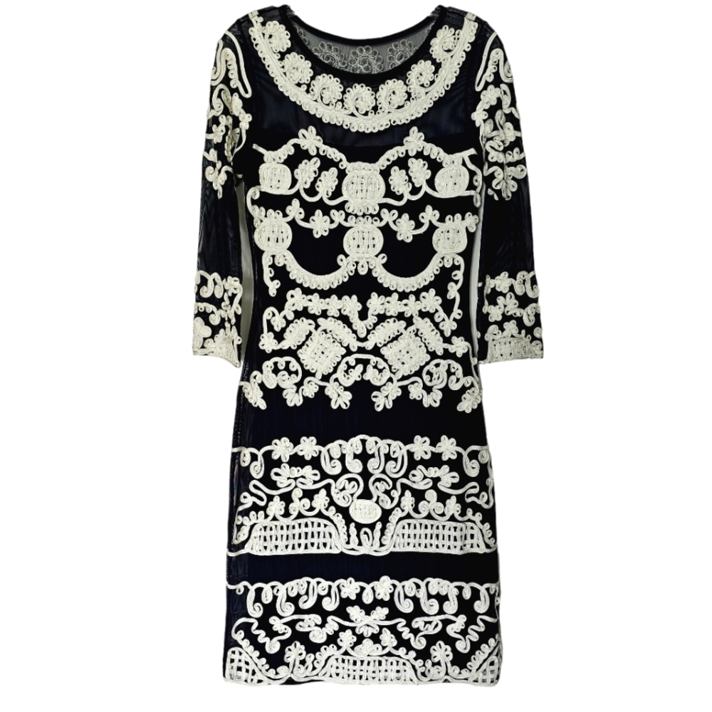 Phase Eight Nwot Black Mesh Ivory Lace 3/4 Sleeve Special Occassion Dress